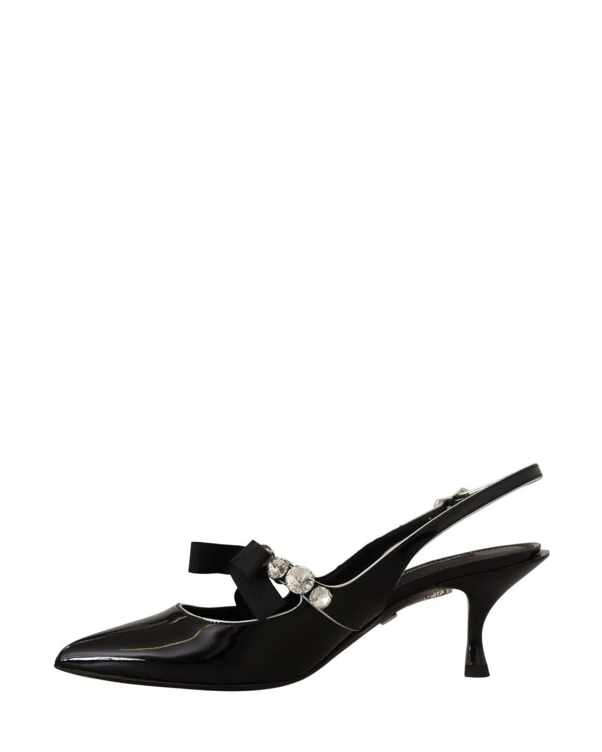 Dolce & Gabbana Black Leather Patent Crystal Slingbacks Shoes Heels