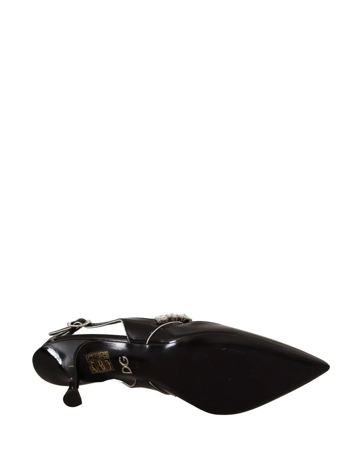 Dolce & Gabbana Black Leather Patent Crystal Slingbacks Shoes Heels