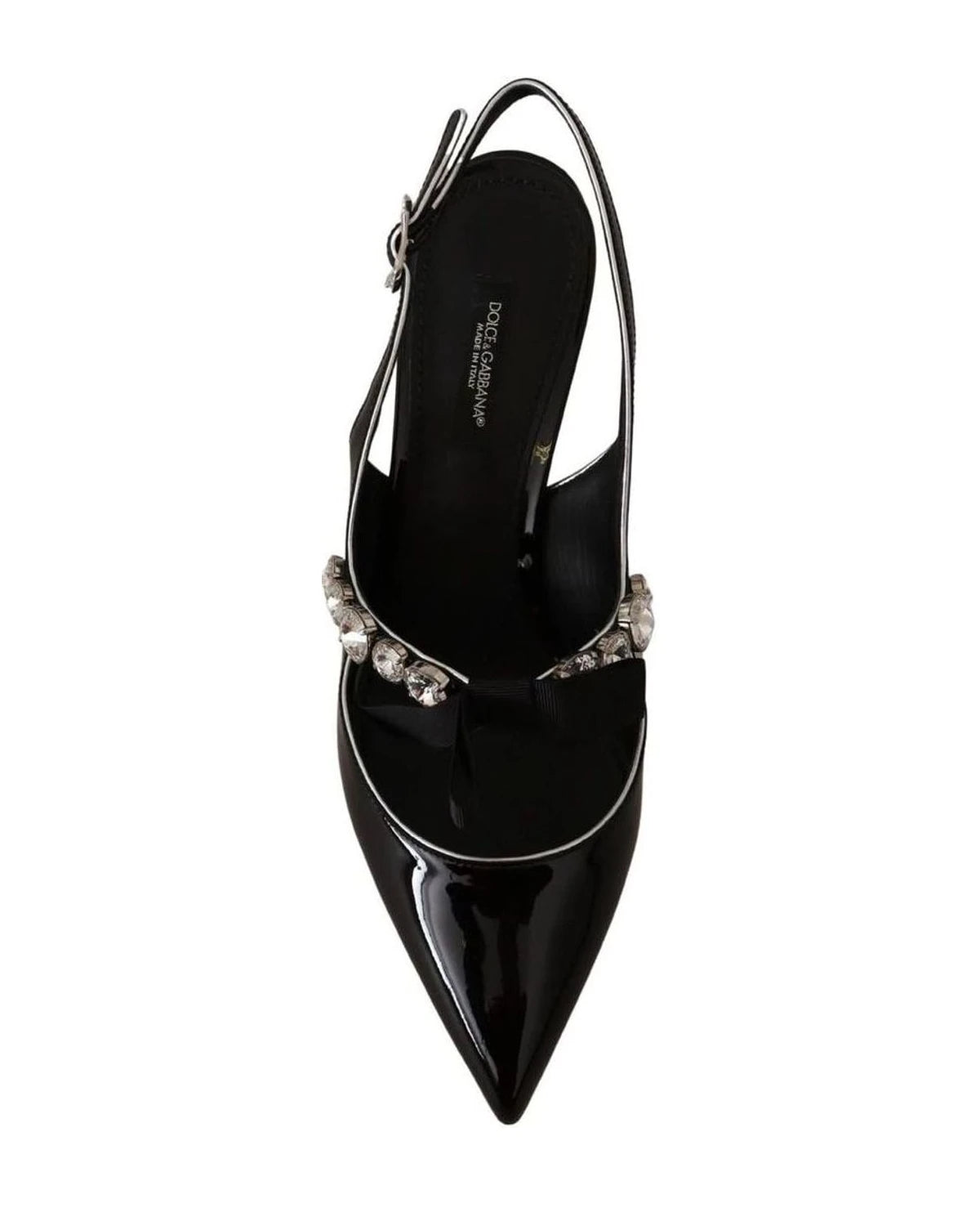 Dolce & Gabbana Black Leather Patent Crystal Slingbacks Shoes Heels