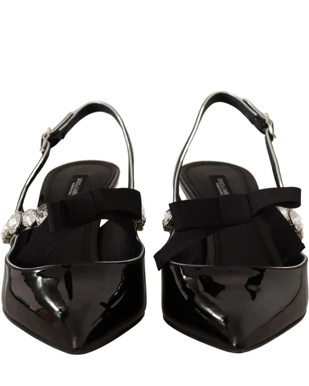 Dolce & Gabbana Black Leather Patent Crystal Slingbacks Shoes Heels