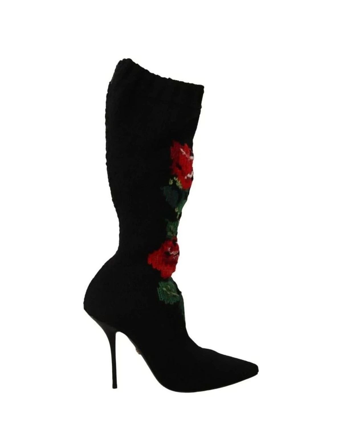 Dolce & Gabbana Black Stretch Socks Red Roses Booties Shoes Boots