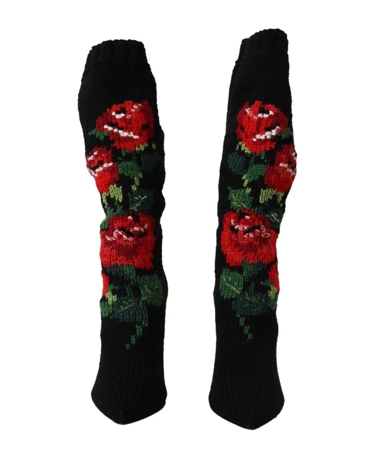 Dolce & Gabbana Black Stretch Socks Red Roses Booties Shoes Boots