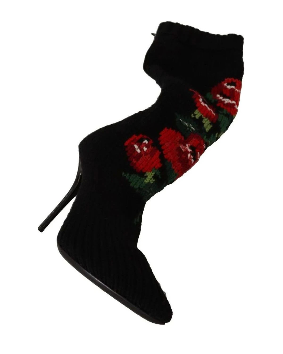 Dolce & Gabbana Black Stretch Socks Red Roses Booties Shoes Boots