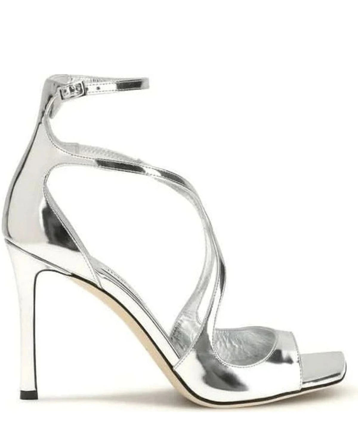 Jimmy Choo Silver Calf Leather Bos Taurus Stiletto Heel Sandals