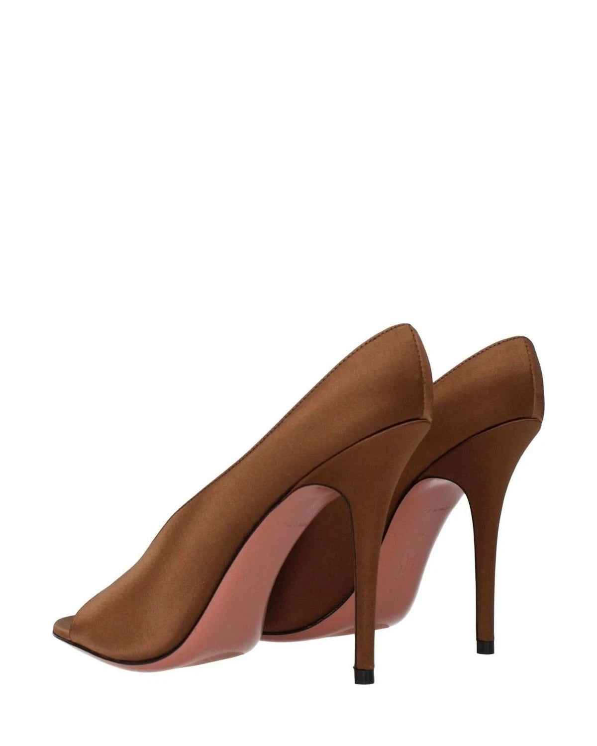 Amina Muaddi Brown Satin High Heel Pumps