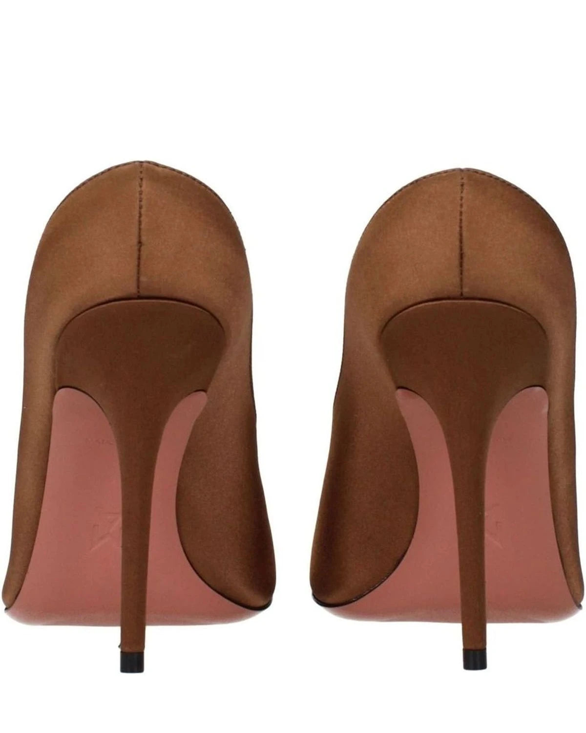 Amina Muaddi Brown Satin High Heel Pumps