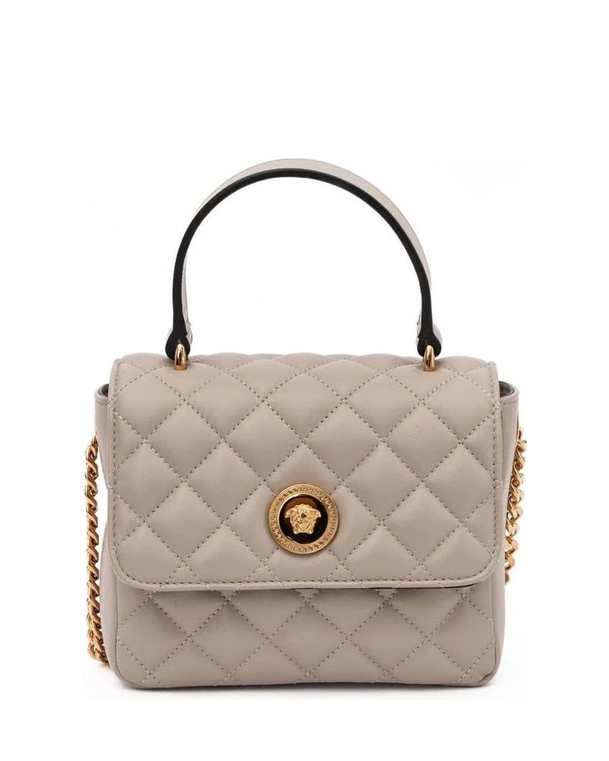 Versace Taupe Leather Quilted Handbag Glam Steals
