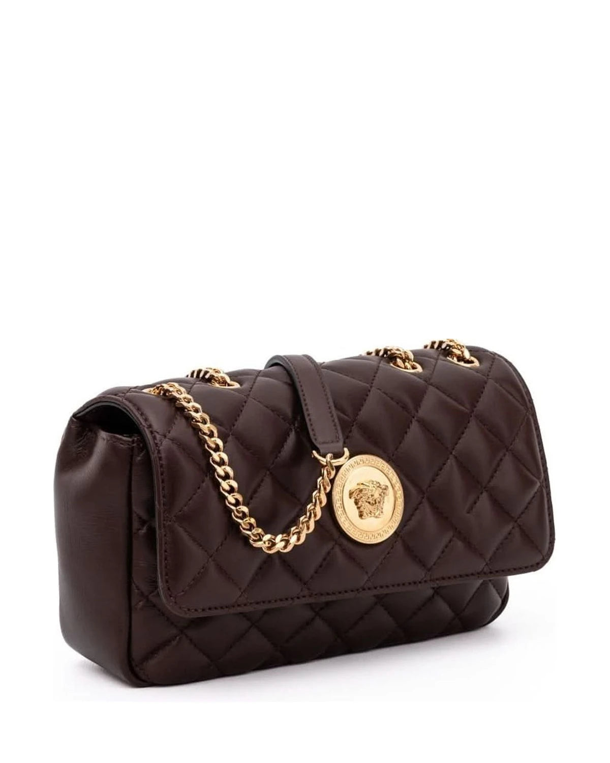 Versace Brown Leather Quilted Shoulder Strap Bag Glam Steals