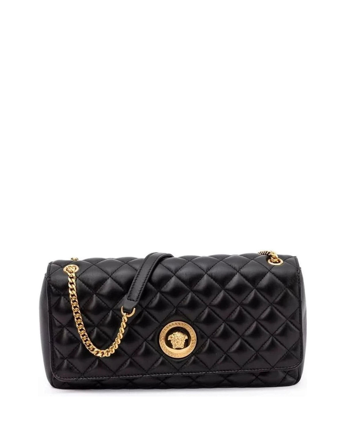 Versace Black Leather Quilted Shoulder Strap Bag Glam Steals