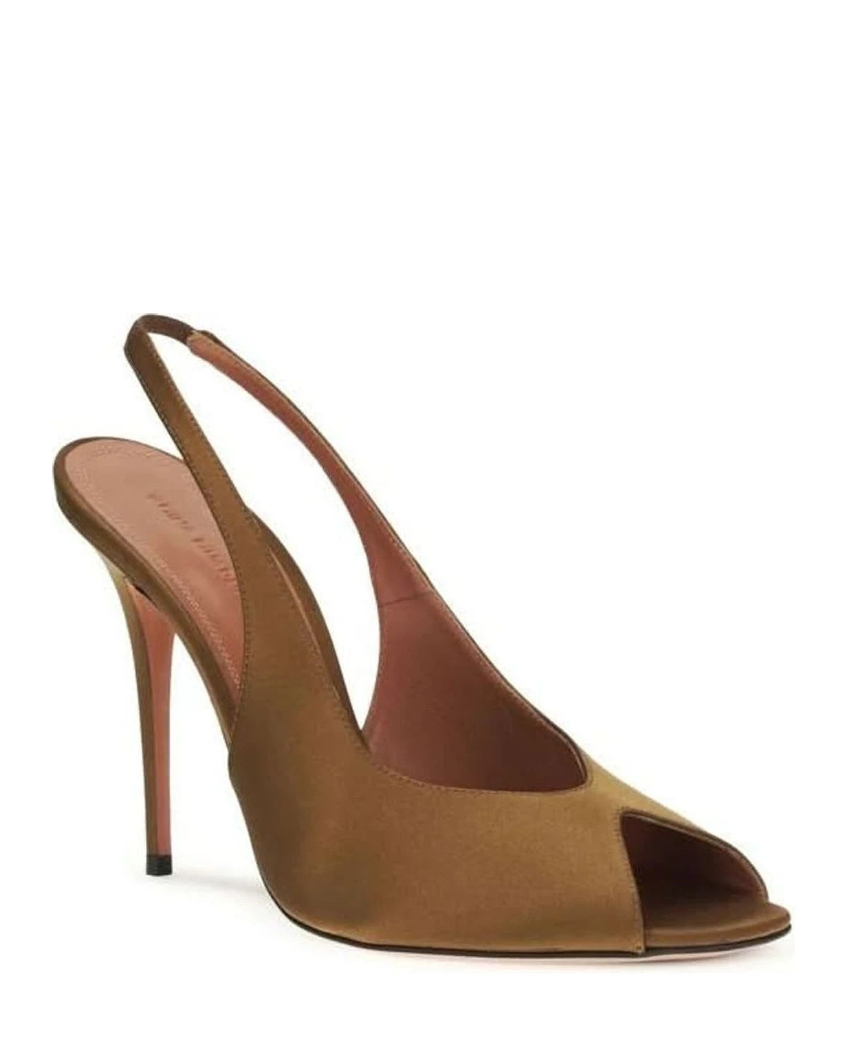 Amina Muaddi Brown Silk Stiletto Heel Sandals Glam Steals