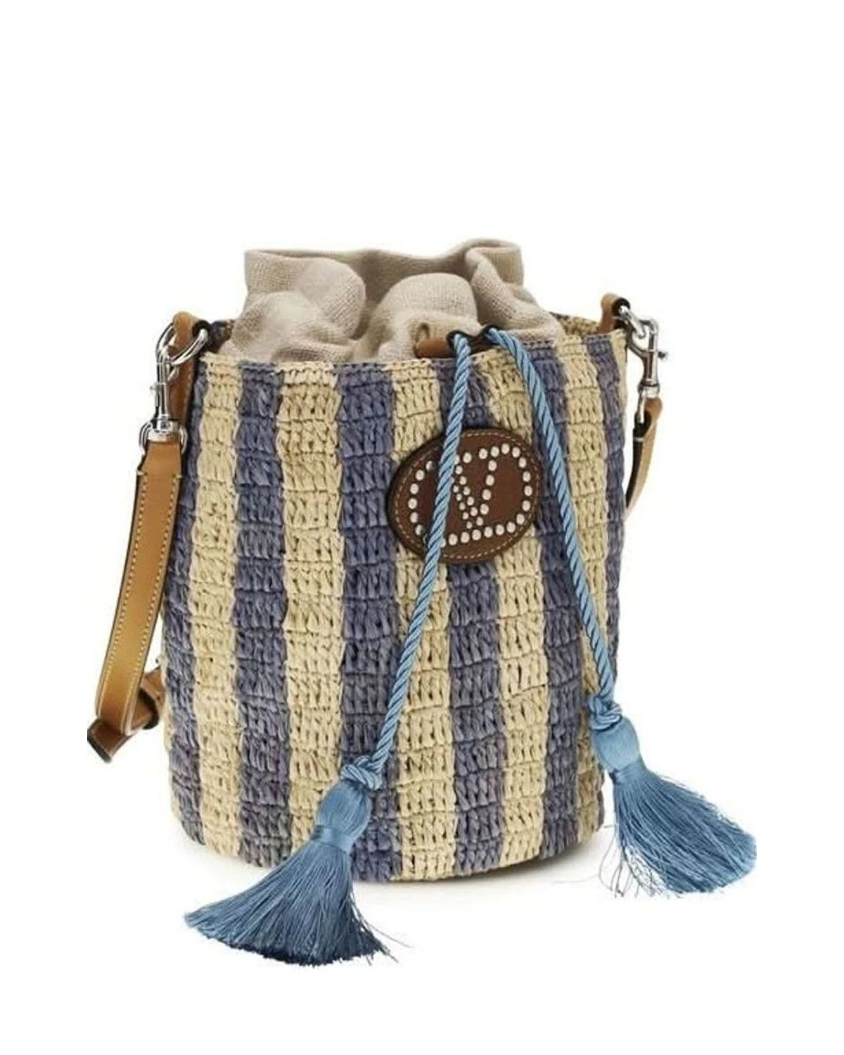 Valentino Garavani Blue Raffia Bucket Bag Glam Steals