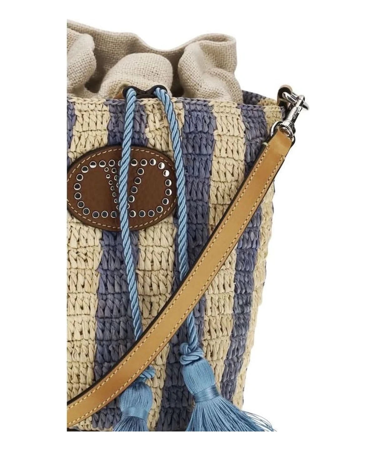 Valentino Garavani Blue Raffia Bucket Bag Glam Steals