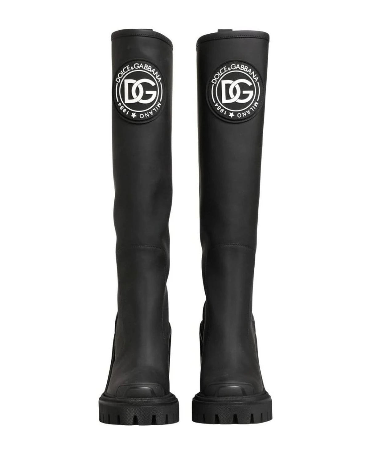 Dolce & Gabbana Black Leather Rubberised High Boots