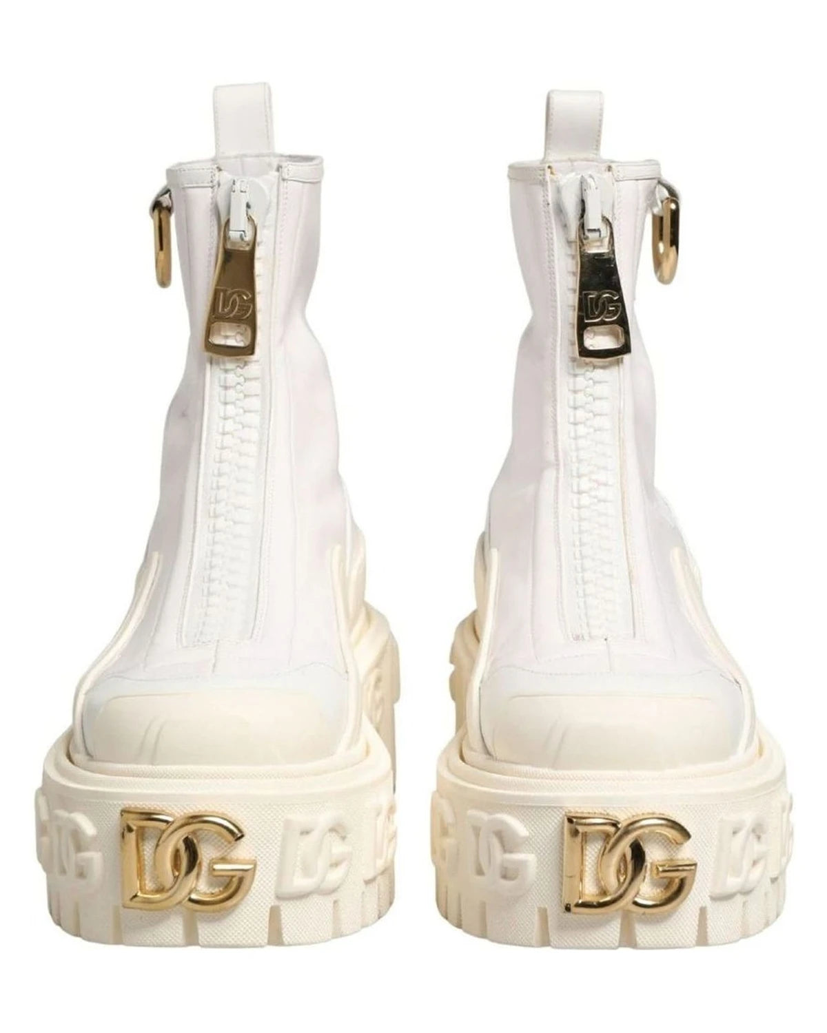 Dolce & Gabbana White Leather Rubber Logo Ankle Boots