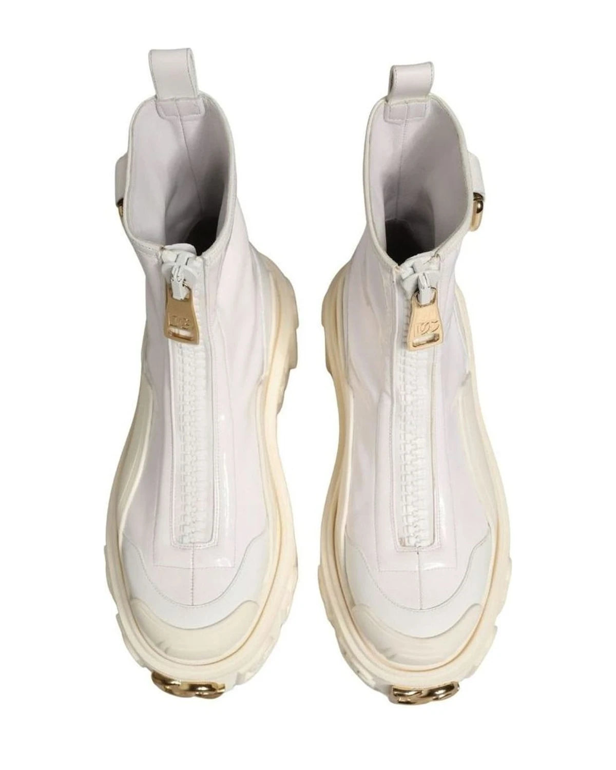Dolce & Gabbana White Leather Rubber Logo Ankle Boots