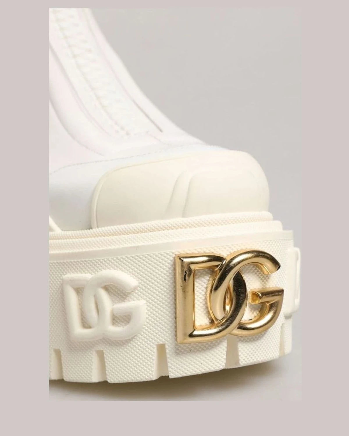 Dolce & Gabbana White Leather Rubber Logo Ankle Boots