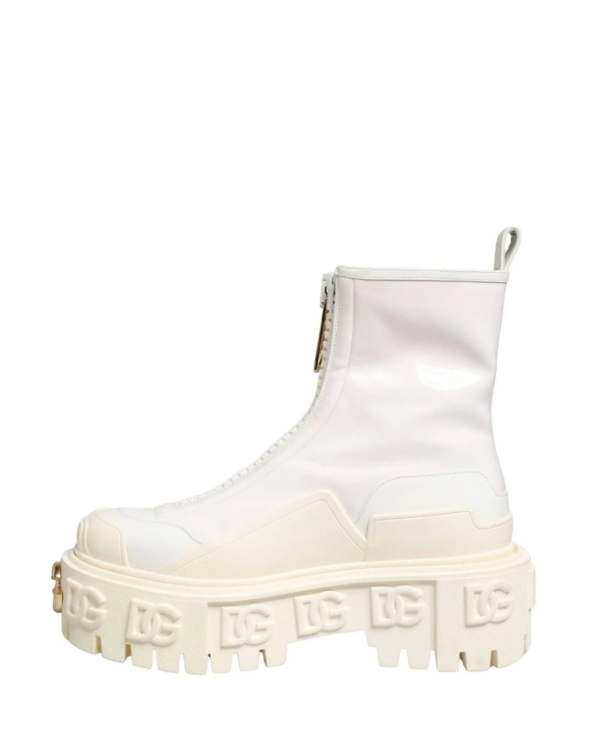 Dolce & Gabbana White Leather Rubber Logo Ankle Boots