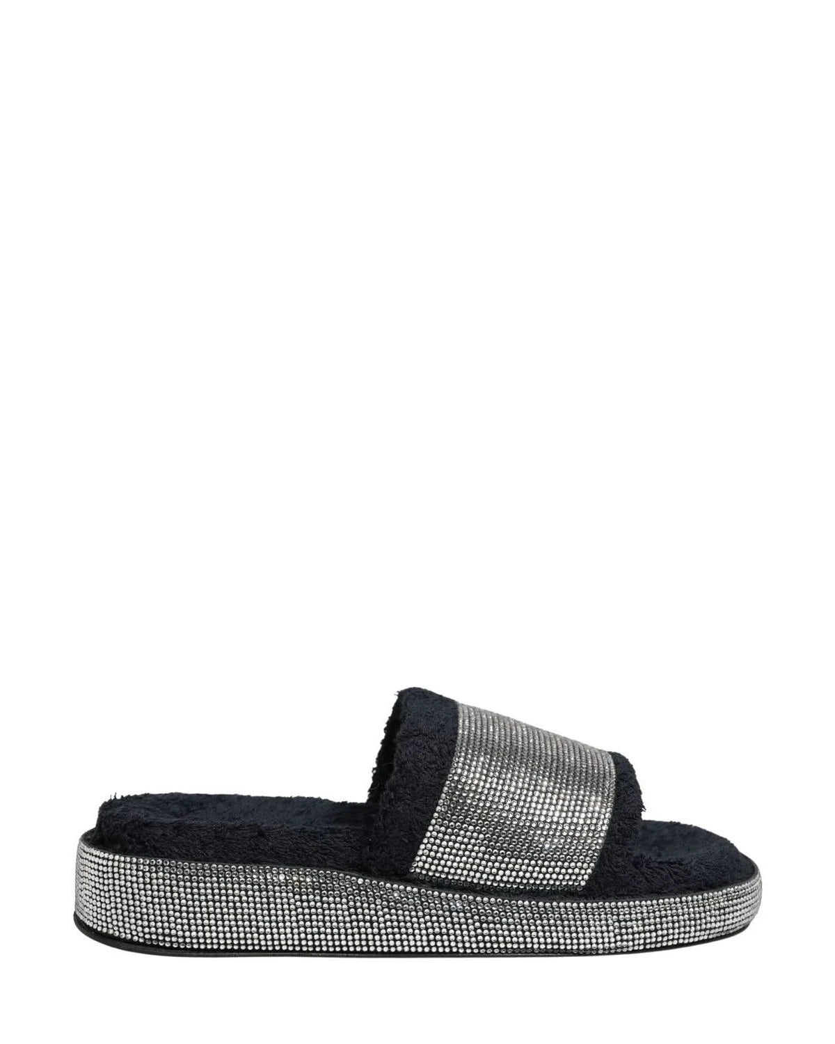 Dolce & Gabbana Black Crystal Embellished Platform Slides Shoes