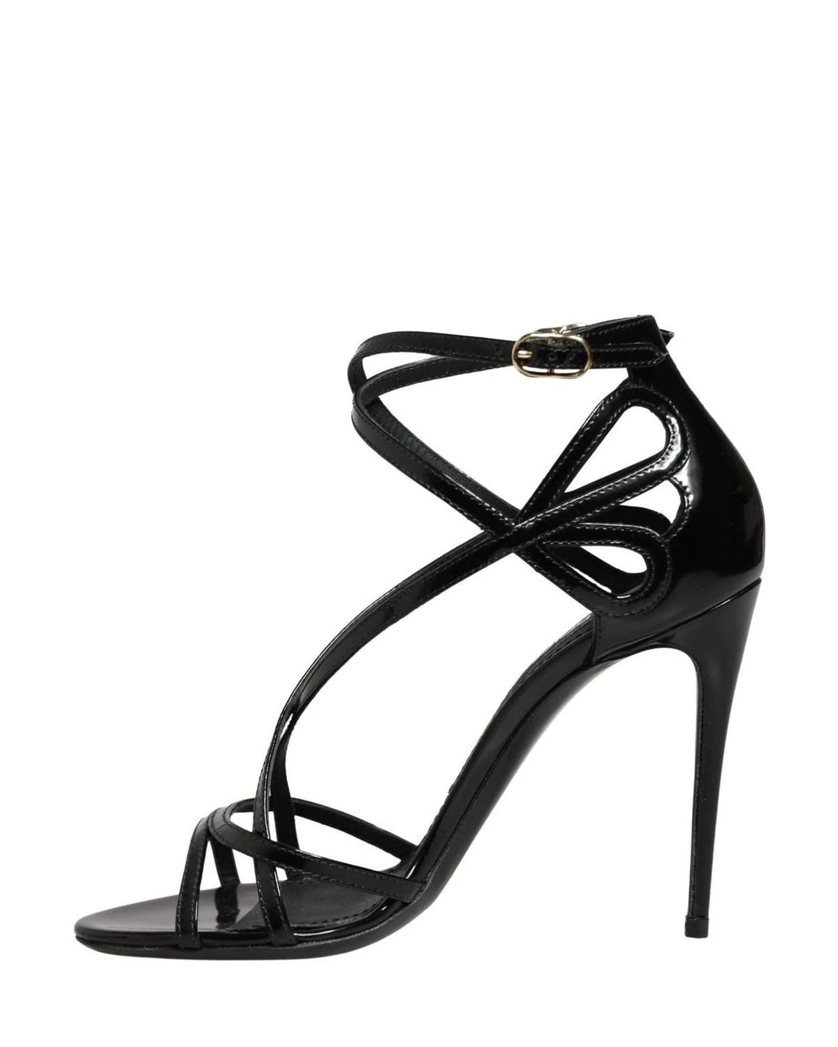 Dolce & Gabbana Black Leather Stiletto Heel Sandals Shoes