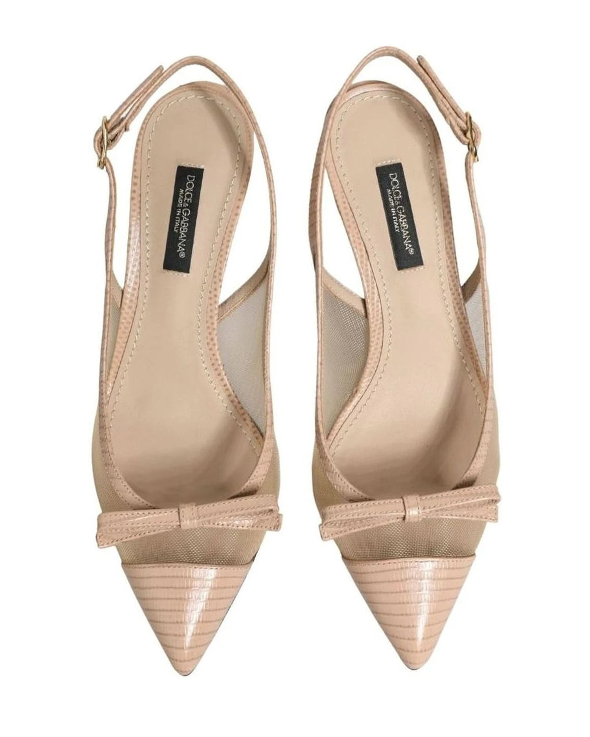 Dolce & Gabbana Beige Mesh Lori Leather Slingback Sandals