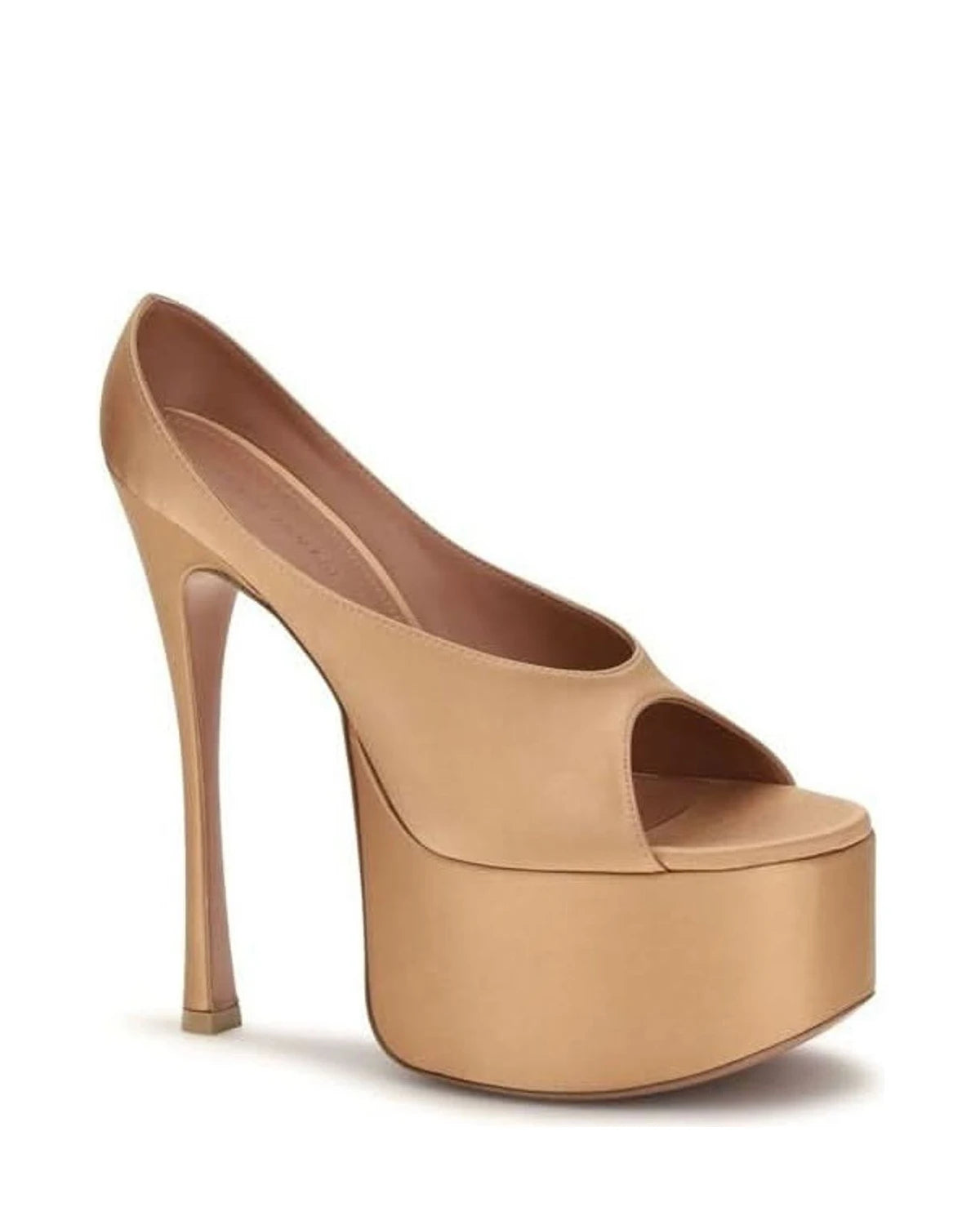Amina Muaddi Beige Silk Platform Pumps