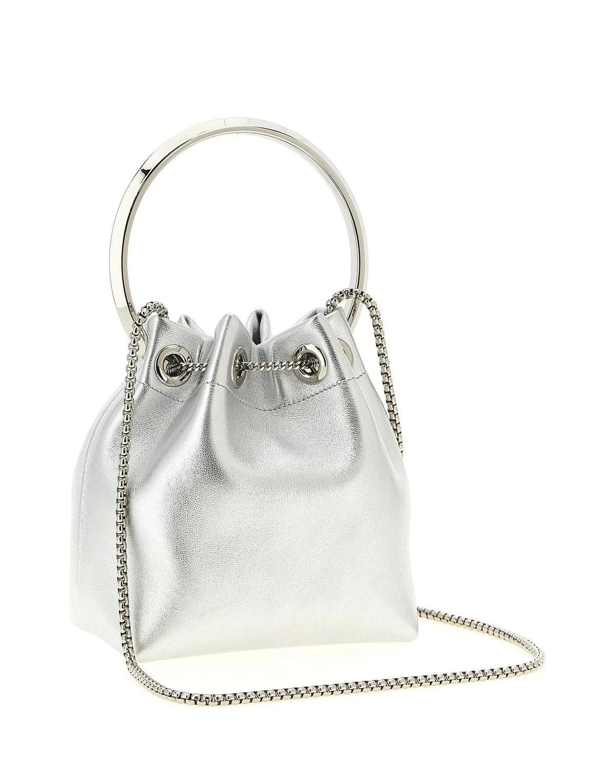 Jimmy Choo Bucket Bag in silver, Lamb Leather — view 2