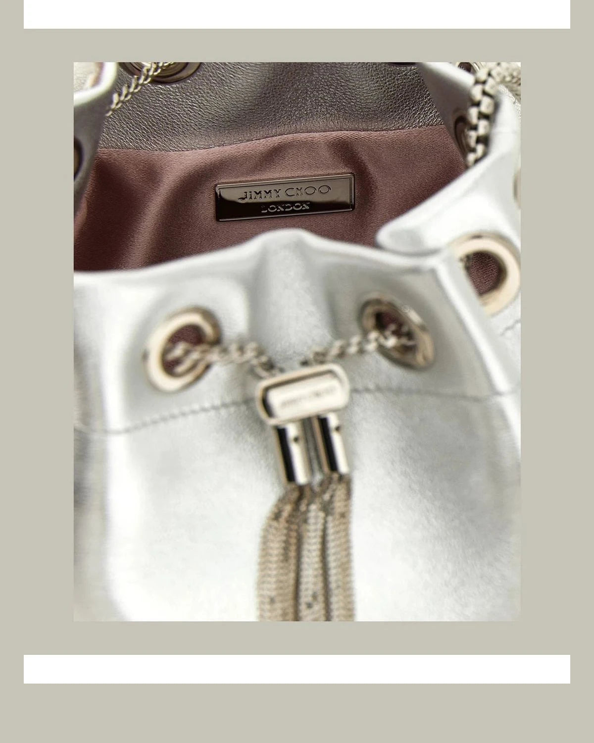 Jimmy Choo Bucket Bag in silver, Lamb Leather — view 4