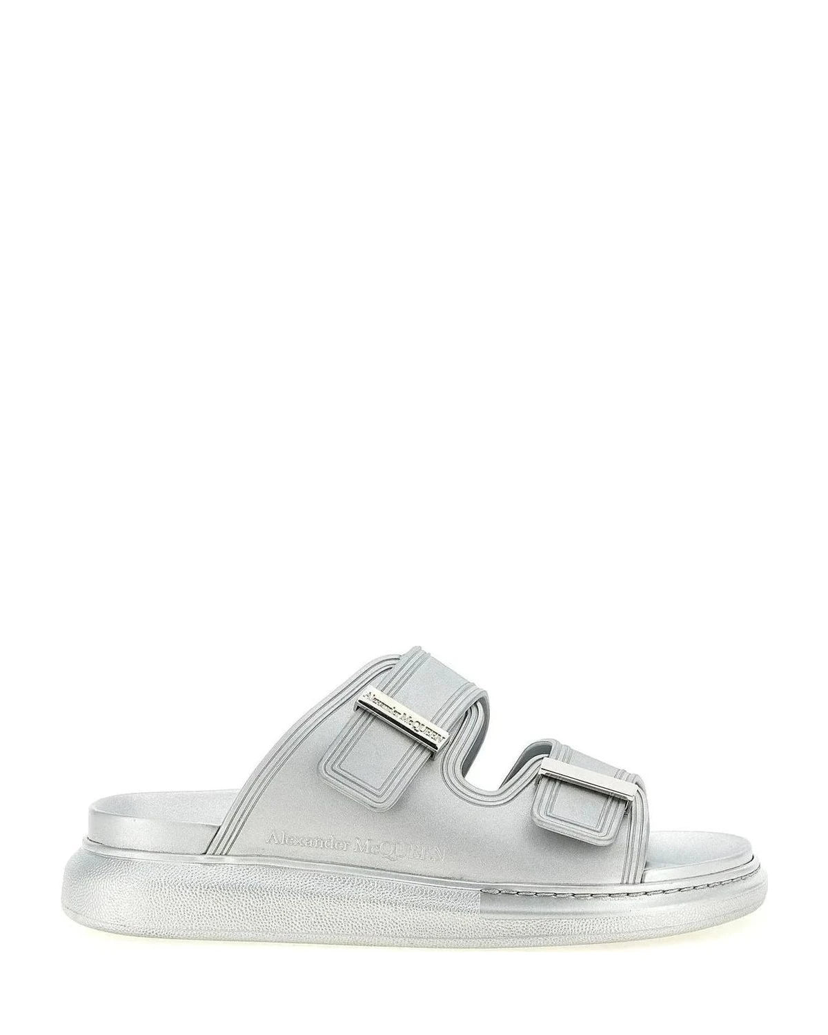 Alexander McQueen Slides in silver, Rubber