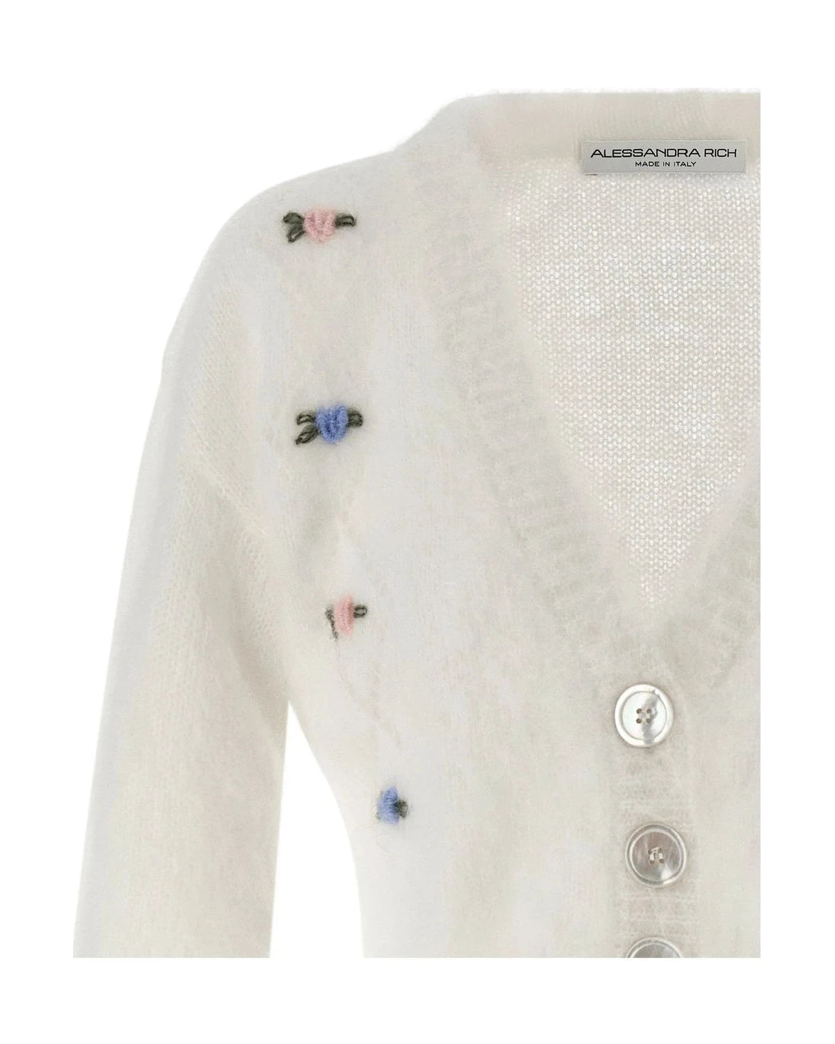 Alessandra Rich Cardigan in white, Mohair Wool — view 3