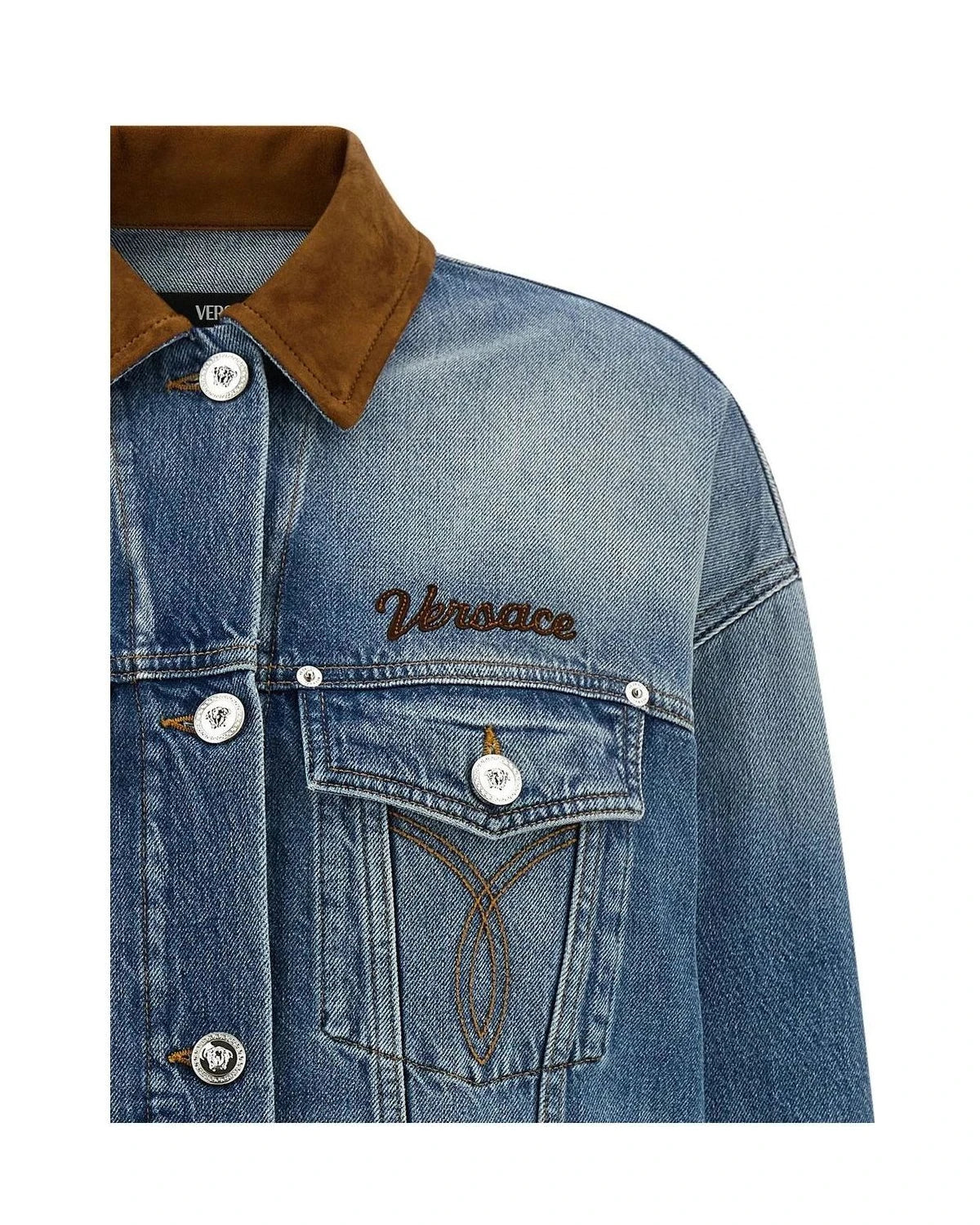 Versace Trucker Jacket in blue, Cotton — view 3