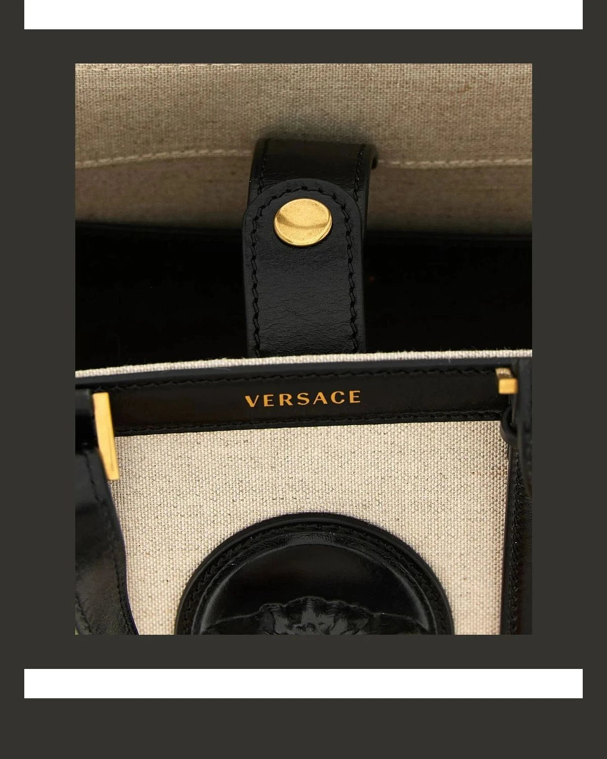 Versace Satchel Bag in beige, Linen — view 4