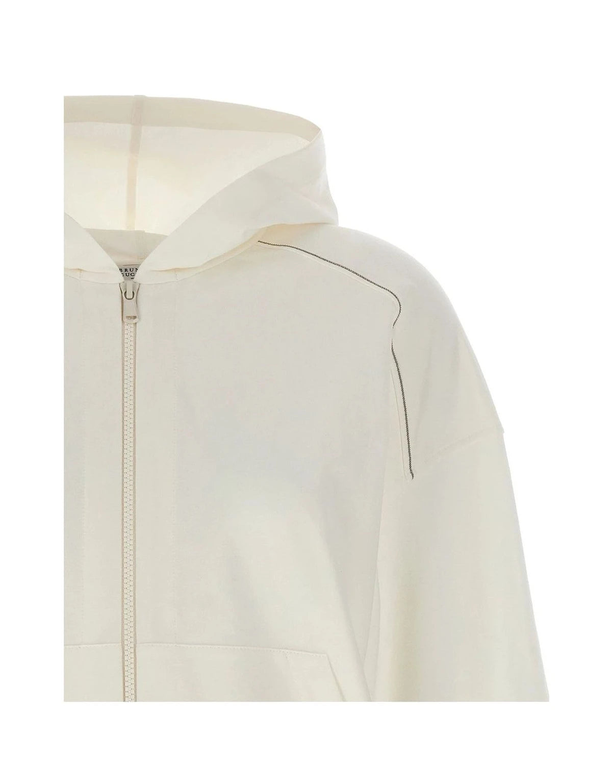 Brunello Cucinelli Hoodie in white, Cotton — view 3