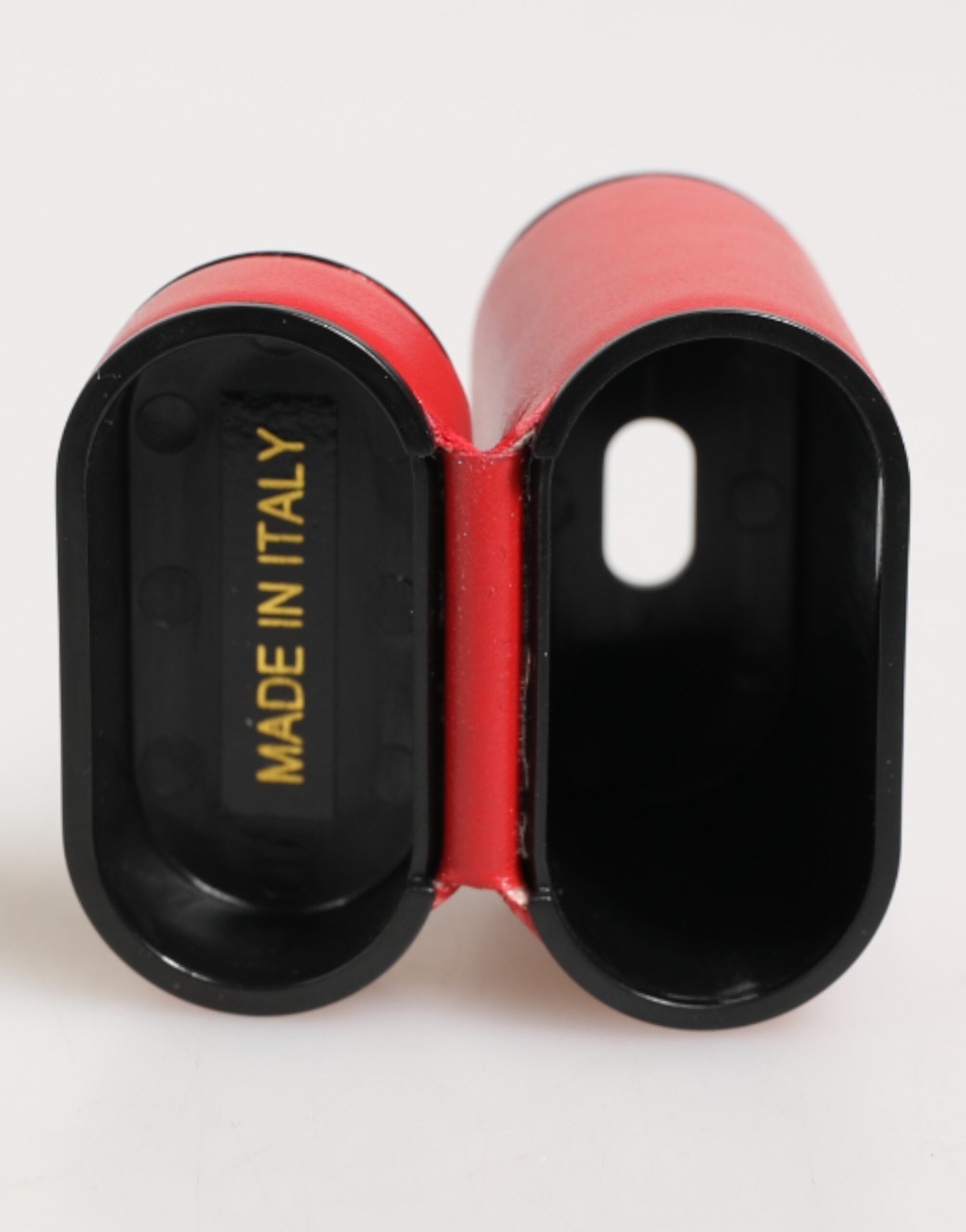 Dolce & Gabbana White Leather Red Calfskin Logo Flip Holder Airpods Case