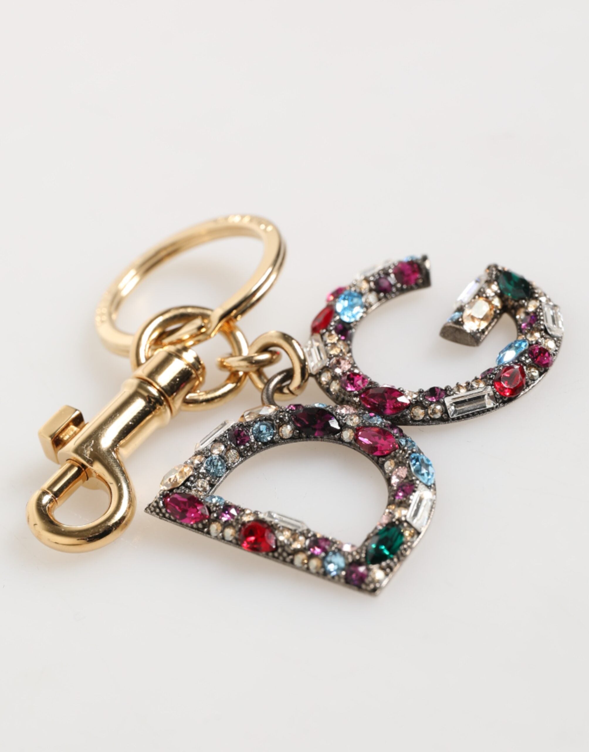 Dolce & Gabbana Gold Multicolor Crystal Dg Logo Keychain Charm Keyring