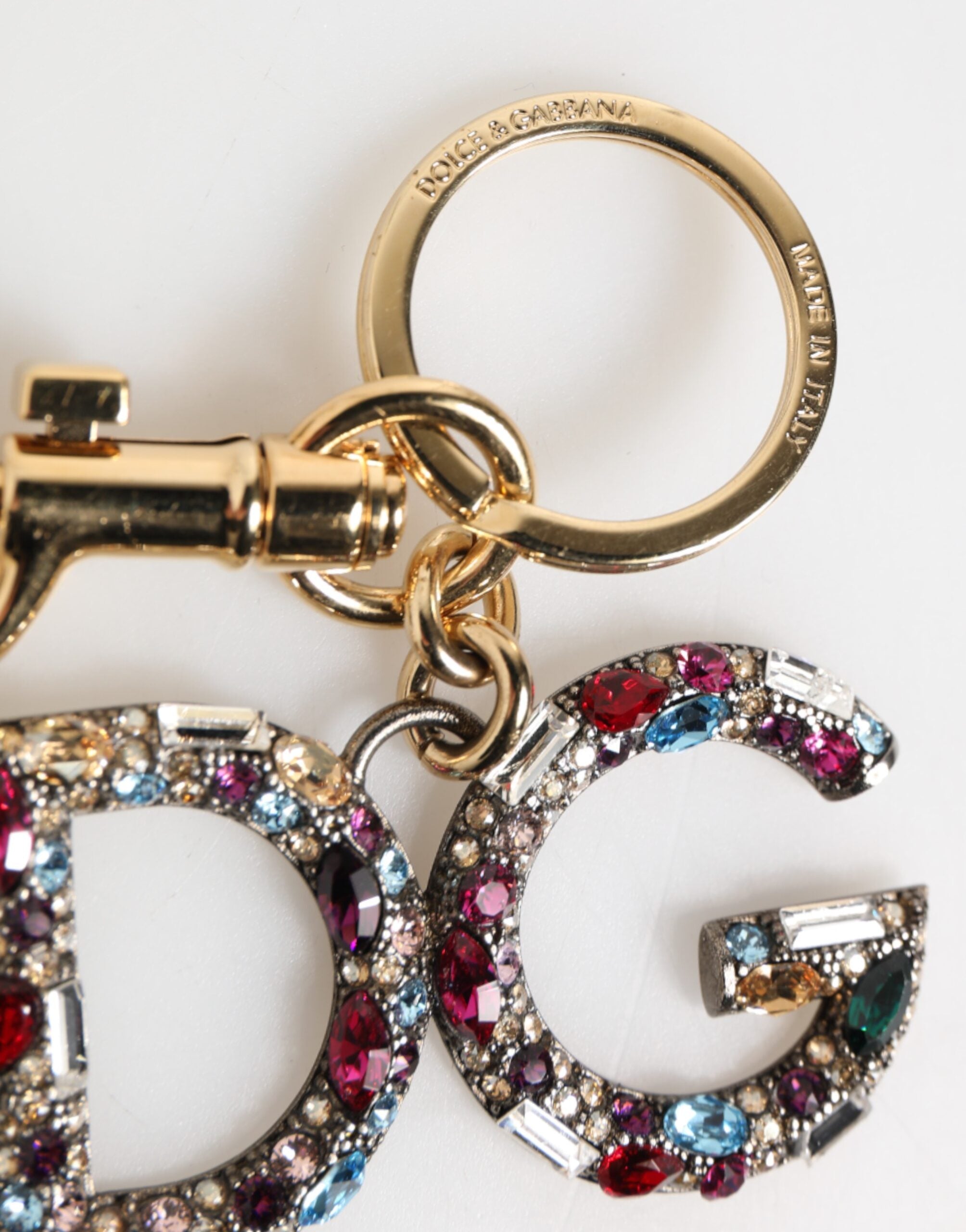 Dolce & Gabbana Gold Multicolor Crystal Dg Logo Keychain Charm Keyring