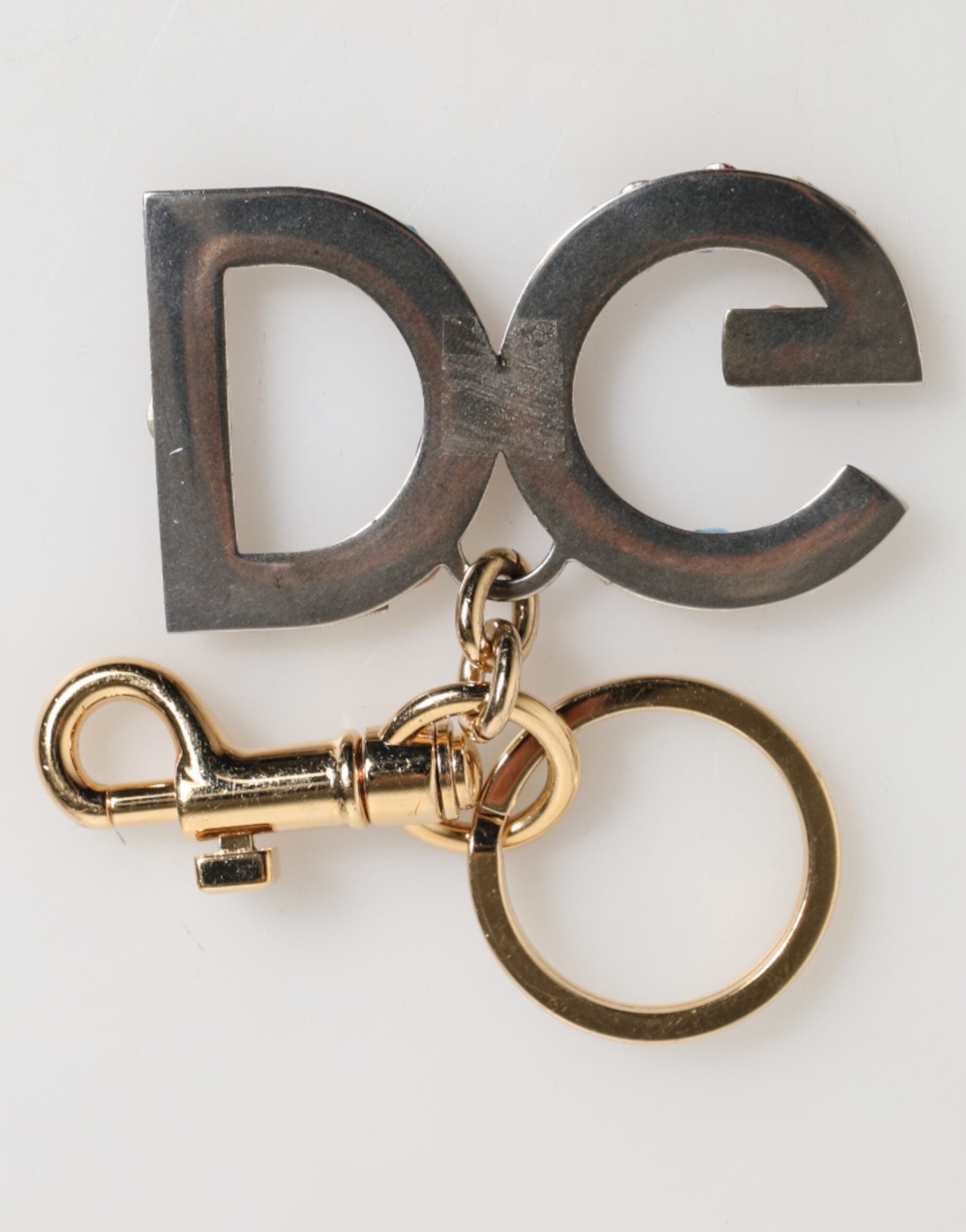 Dolce & Gabbana Gold Multicolor Crystal Dg Logo Keychain Charm Keyring