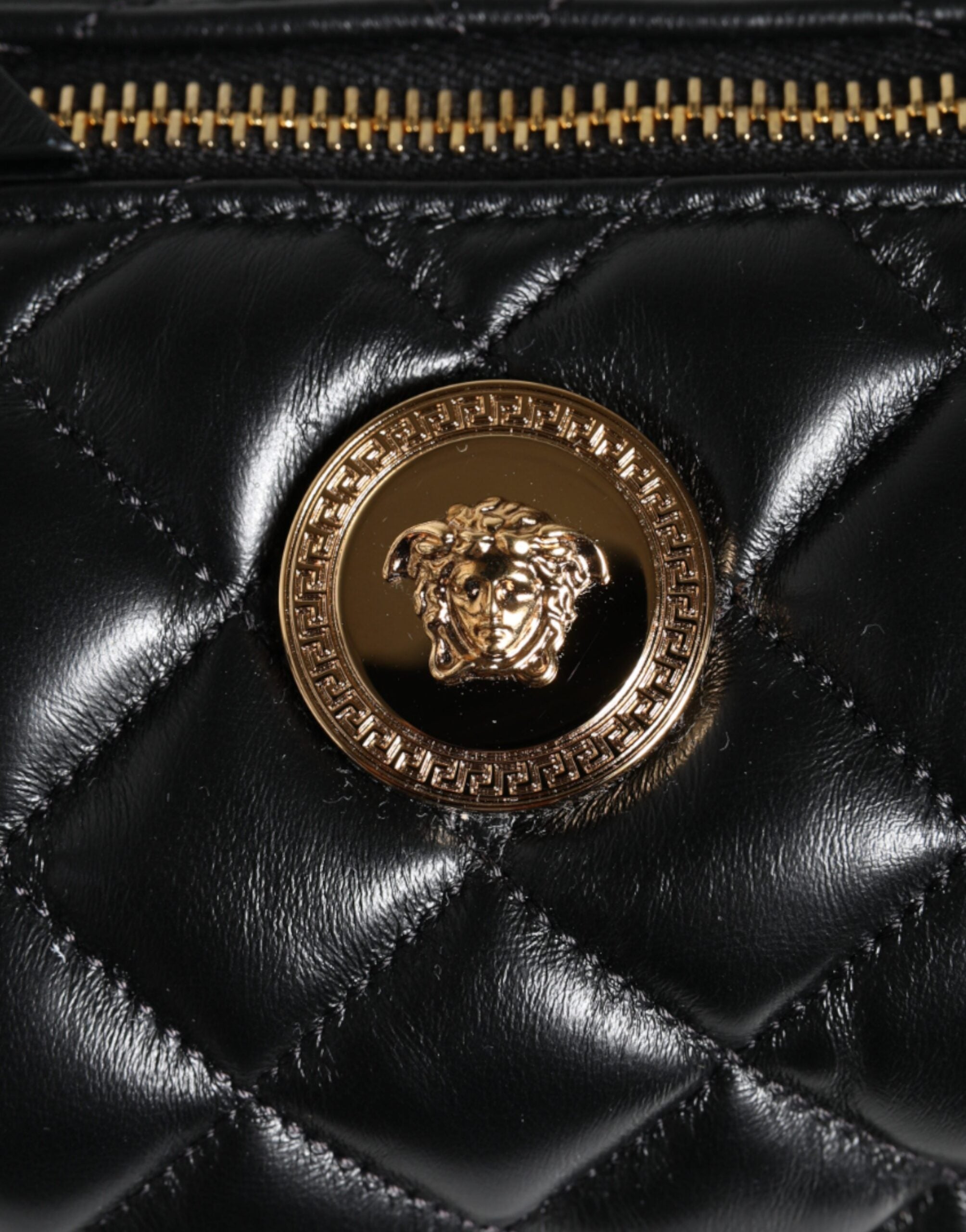 Versace Black Leather Mini Quilted Lambskin Crossbody Sling Borse Bag