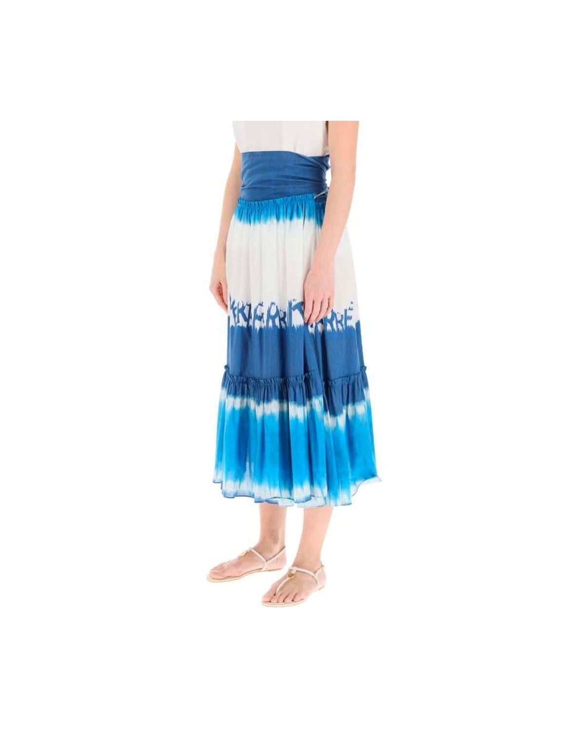 Alberta Ferretti Blue Cotton Midi Skirt Skirts