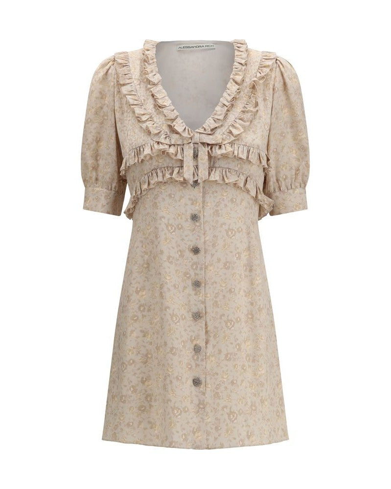 Alessandra Rich Beige Silk Casual Dress Glam Steals