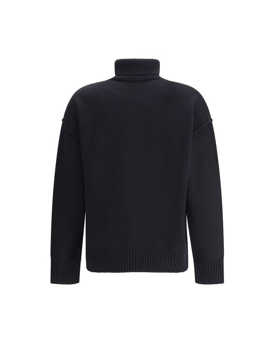 Ami Paris Black Wool Fleece Turtleneck Glam Steals