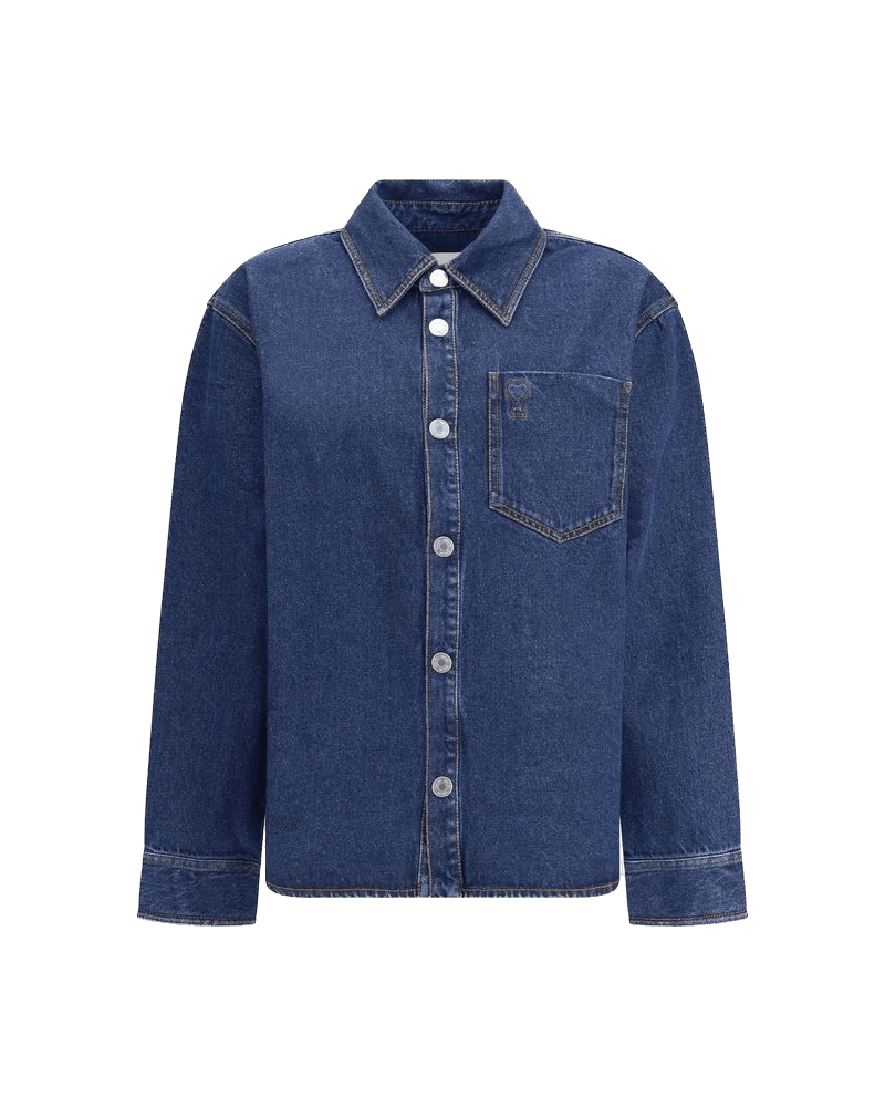 Ami Paris Cotton De Coeur Denim Overshirt Glam Steals
