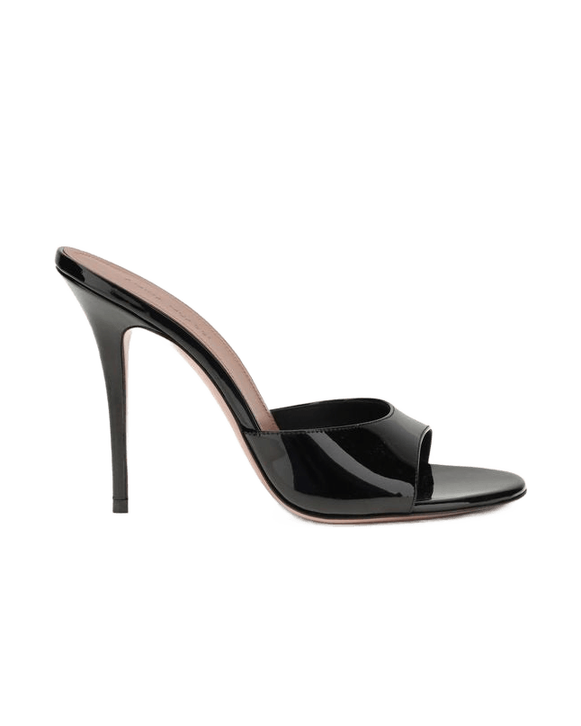 Amina Muaddi Black Calf Leather Bos Taurus Stiletto Heel Glam Steals