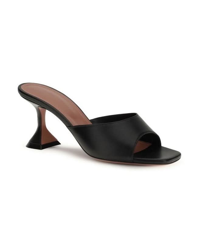 Amina Muaddi Black Leather Calf Bos Taurus Stiletto Heel Sandals