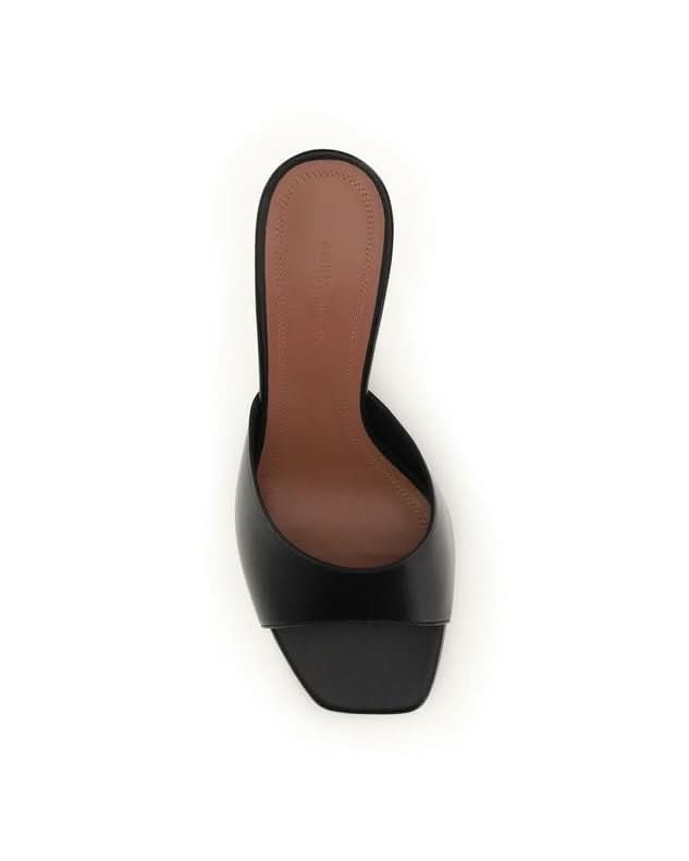 Amina Muaddi Black Leather Calf Bos Taurus Stiletto Heel Sandals