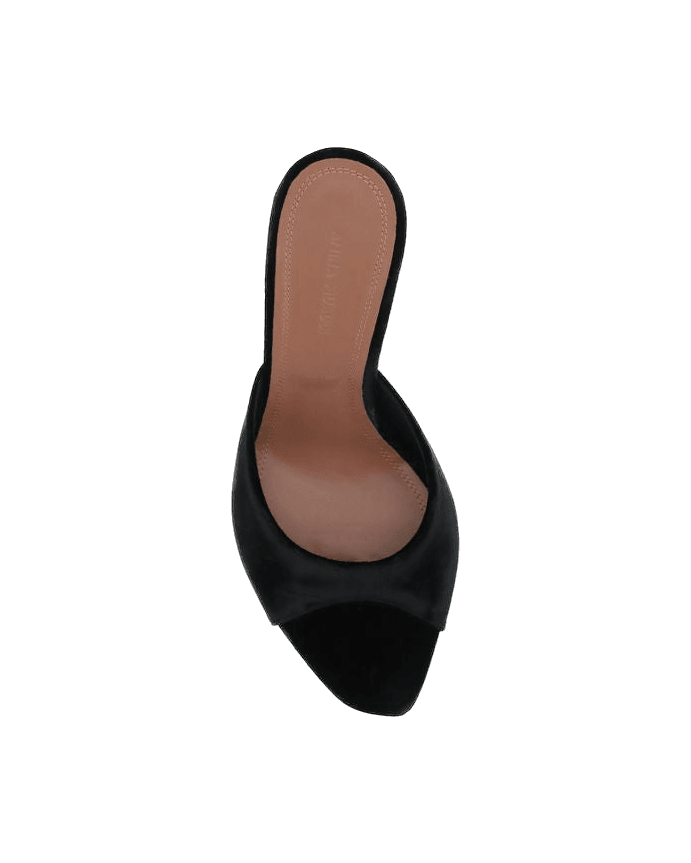 Amina Muaddi Black Leather Stiletto Heel Sandals Glam Steals