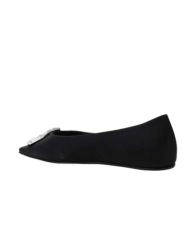 Amina Muaddi Black Silk Ballet Flats Glam Steals
