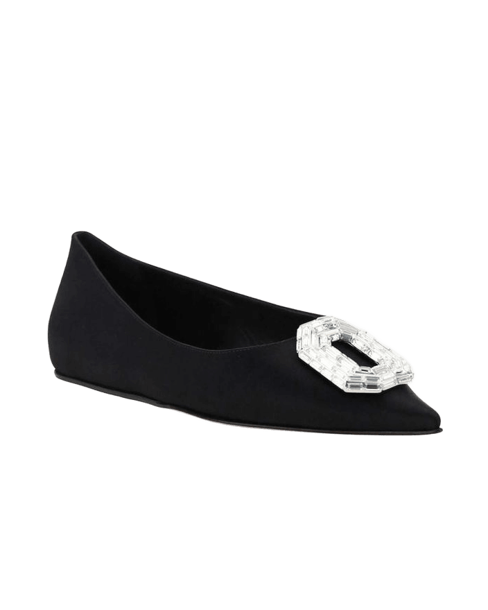 Amina Muaddi Black Silk Ballet Flats Glam Steals