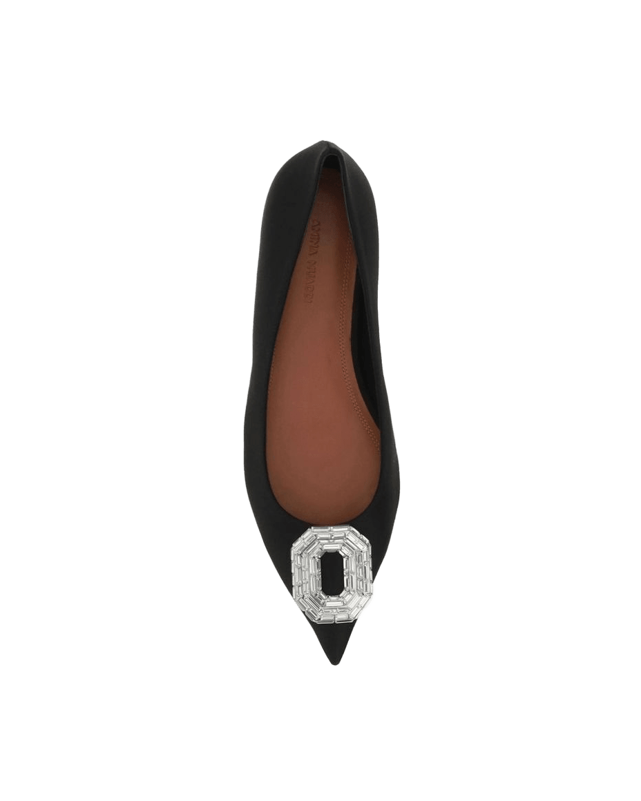 Amina Muaddi Black Silk Ballet Flats Glam Steals
