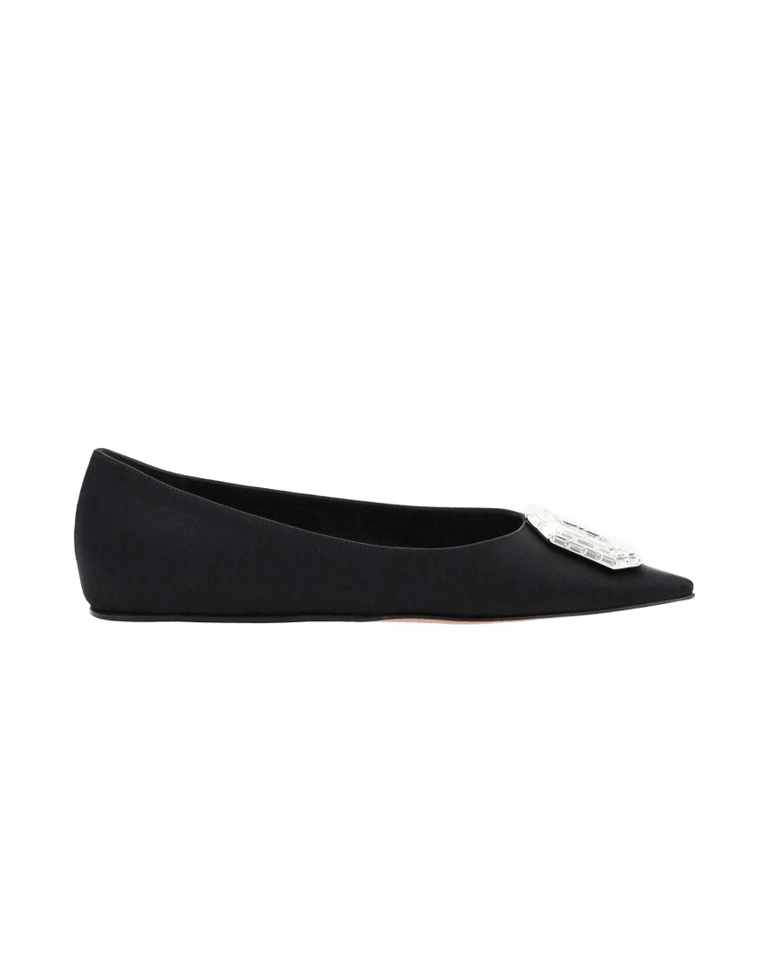 Amina Muaddi Black Silk Ballet Flats Glam Steals