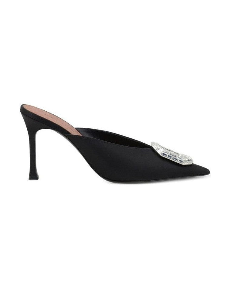 Amina Muaddi Black Silk Mules Heels